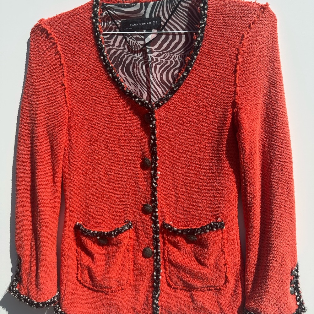 Zara Woman Red and Black Patterned Top